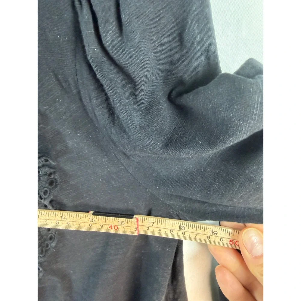 Boden Black Cotton Slub Lace Ruffle Button Front Top US 8 UK 12 Victorian Style